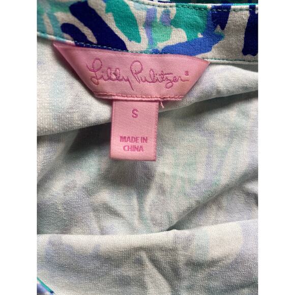 Lilly Pulitzer Women's Size Small Blue Green Elephant Print Short Sleeve Dress - Picture 5 of 7